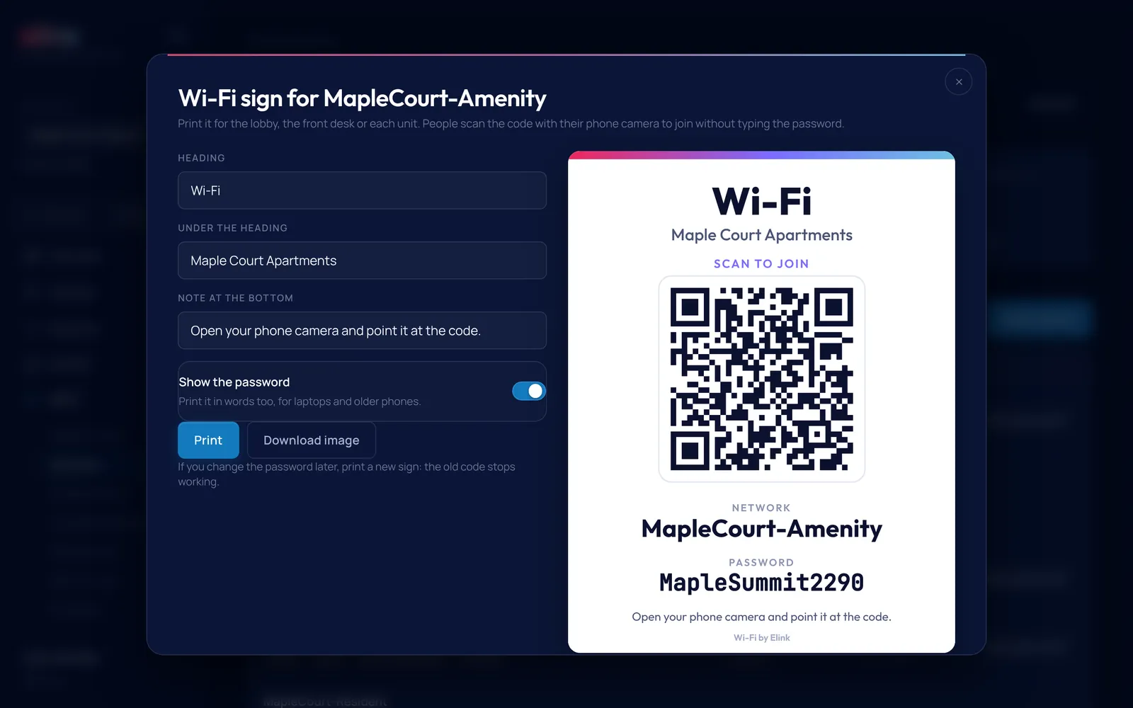 Printable Wi-Fi sign with a QR code