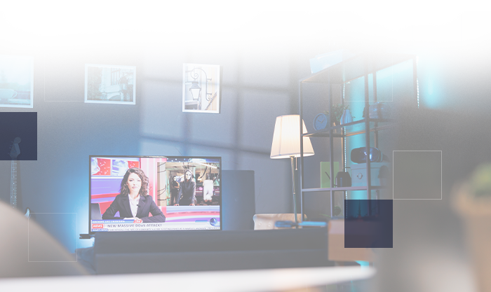 Live TV playing in an apartment living room